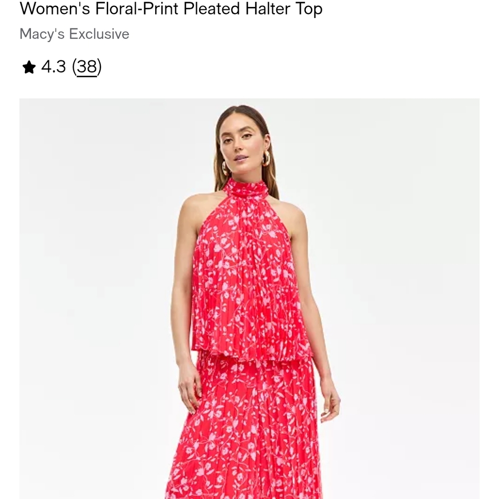 Macy's Red Floral Halter Blouse With Pleated Pants /